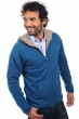 Cashmere kaschmir pullover herren zip kapuze carson leuchtendes blau natural brown 3xl