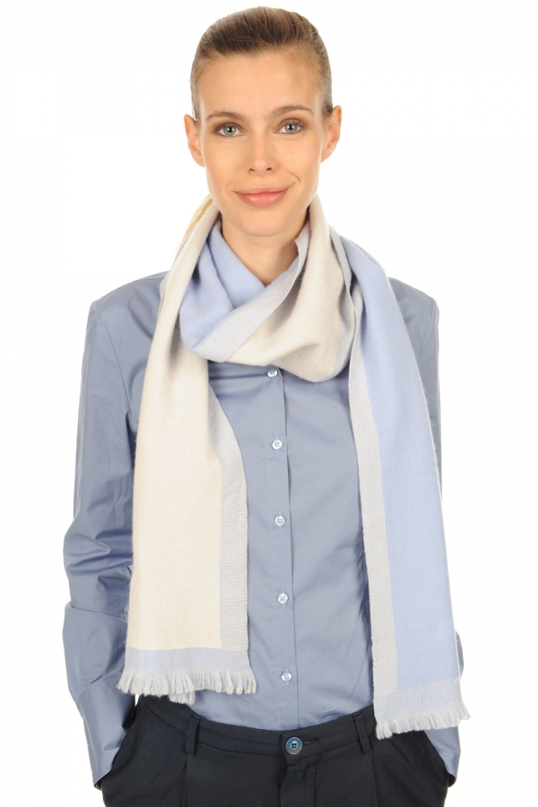 Cashmere accessoires kaschmir schals tonnerre himmelblau ecru 180 x 24 cm
