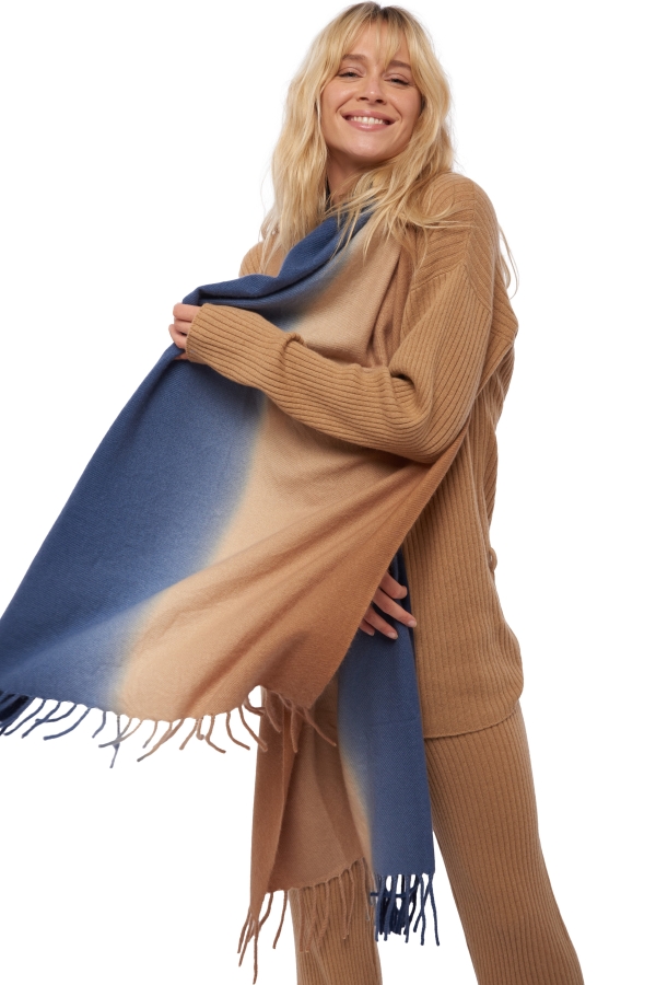 Cashmere accessoires kaschmir stolas vaasa camel nachtblau 200 x 70 cm