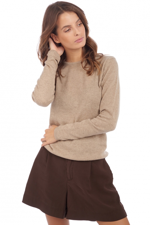 Cashmere kaschmir pullover damen rundhalsausschnitt line natural brown 2xl