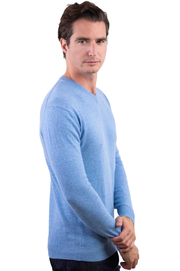 Cashmere kaschmir pullover herren v ausschnitt maddox azurblau meliert 4xl