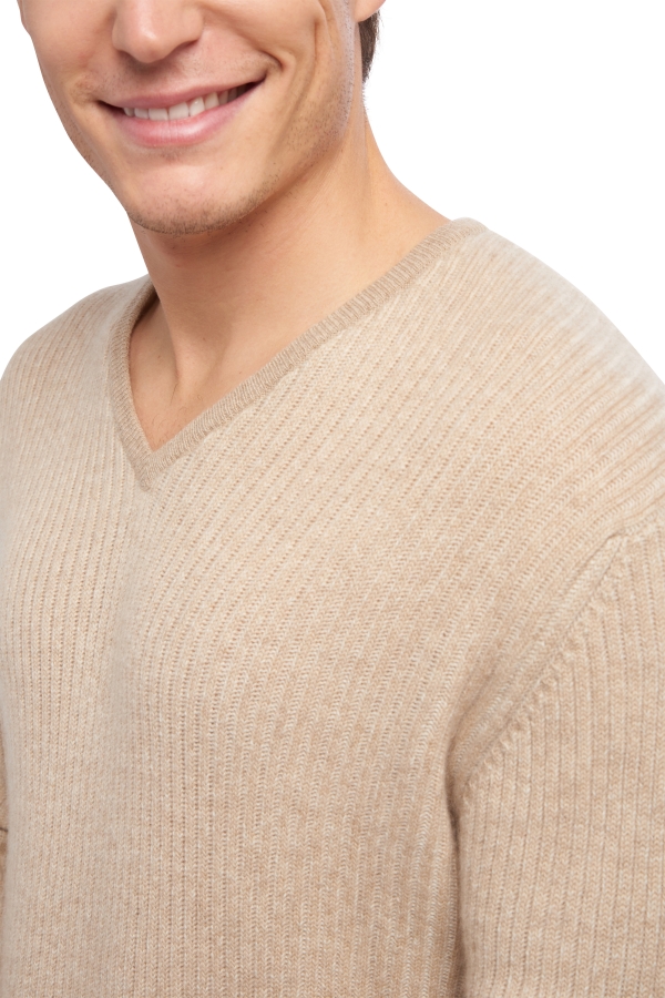 Cashmere kaschmir pullover herren v ausschnitt wobs natural stone natural ecru xl