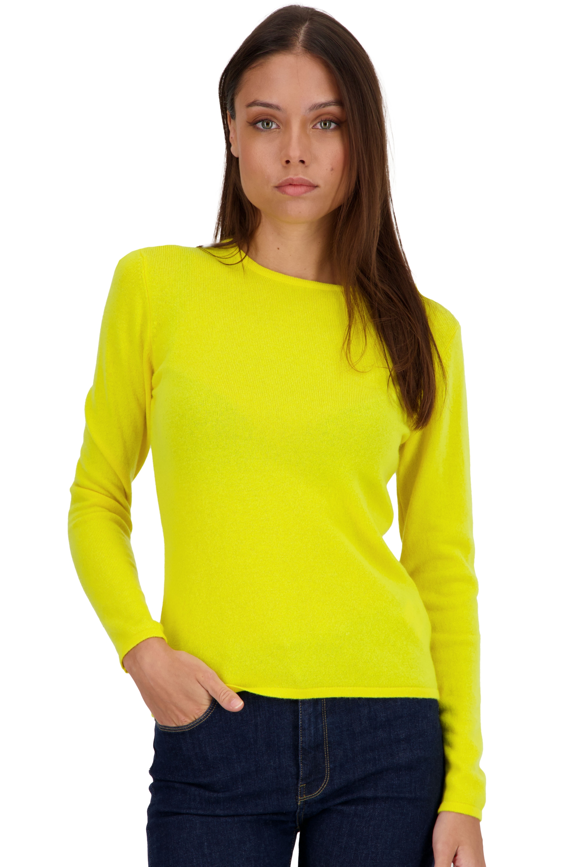 Cashmere kaschmir pullover damen rundhalsausschnitt line jaune citric xl