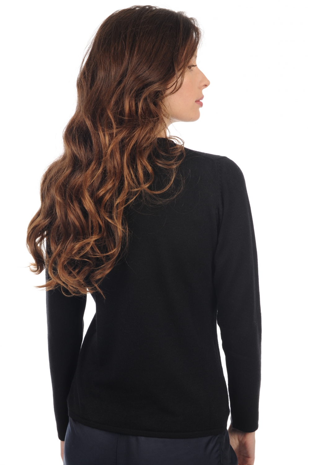 Cashmere kaschmir pullover damen rundhalsausschnitt line premium black 2xl