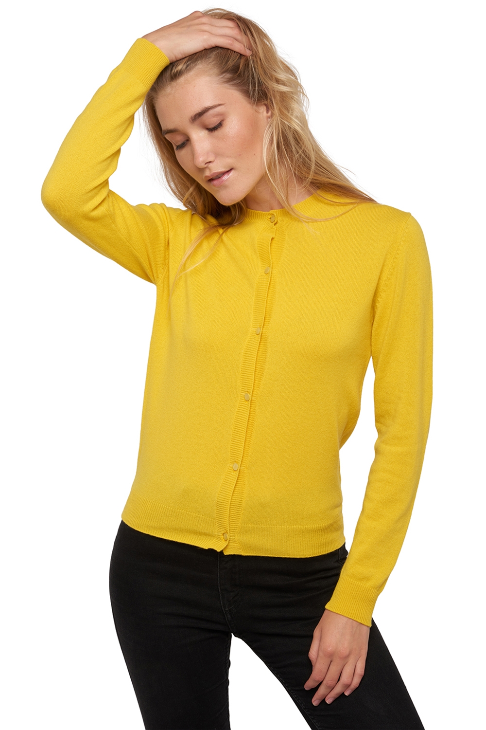 Cashmere kaschmir pullover damen strickjacken cardigan tyra sunny yellow 2xl