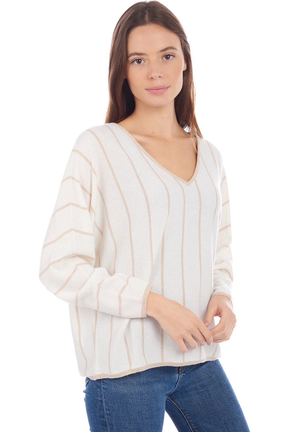 Cashmere kaschmir pullover damen v ausschnitt asakura zeitloses beige   off white 2xl
