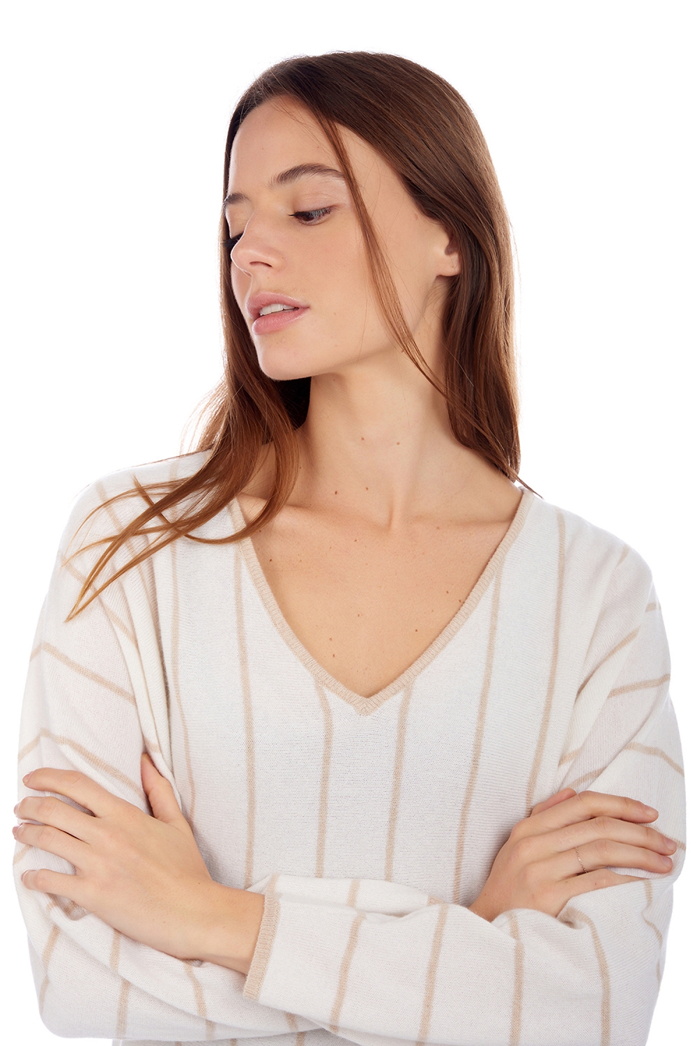 Cashmere kaschmir pullover damen v ausschnitt asakura zeitloses beige   off white 2xl