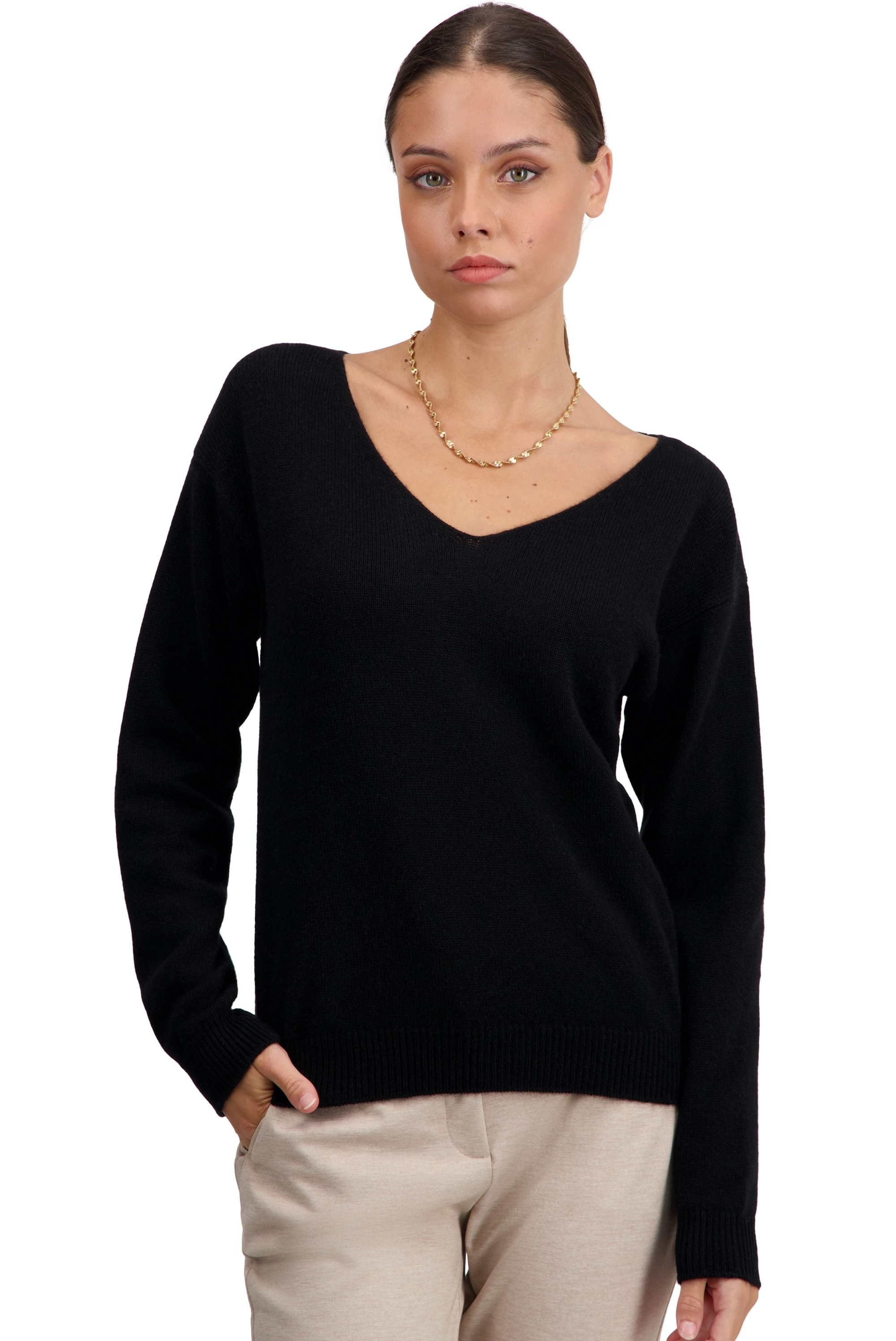 Cashmere kaschmir pullover damen v ausschnitt thailand schwarz 4xl