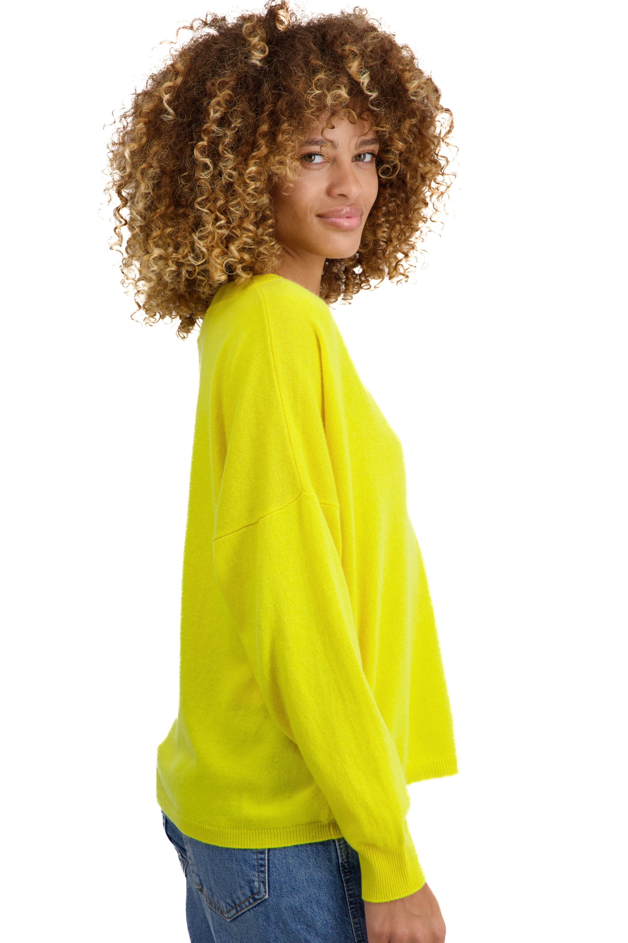 Cashmere kaschmir pullover damen v ausschnitt theia jaune citric l