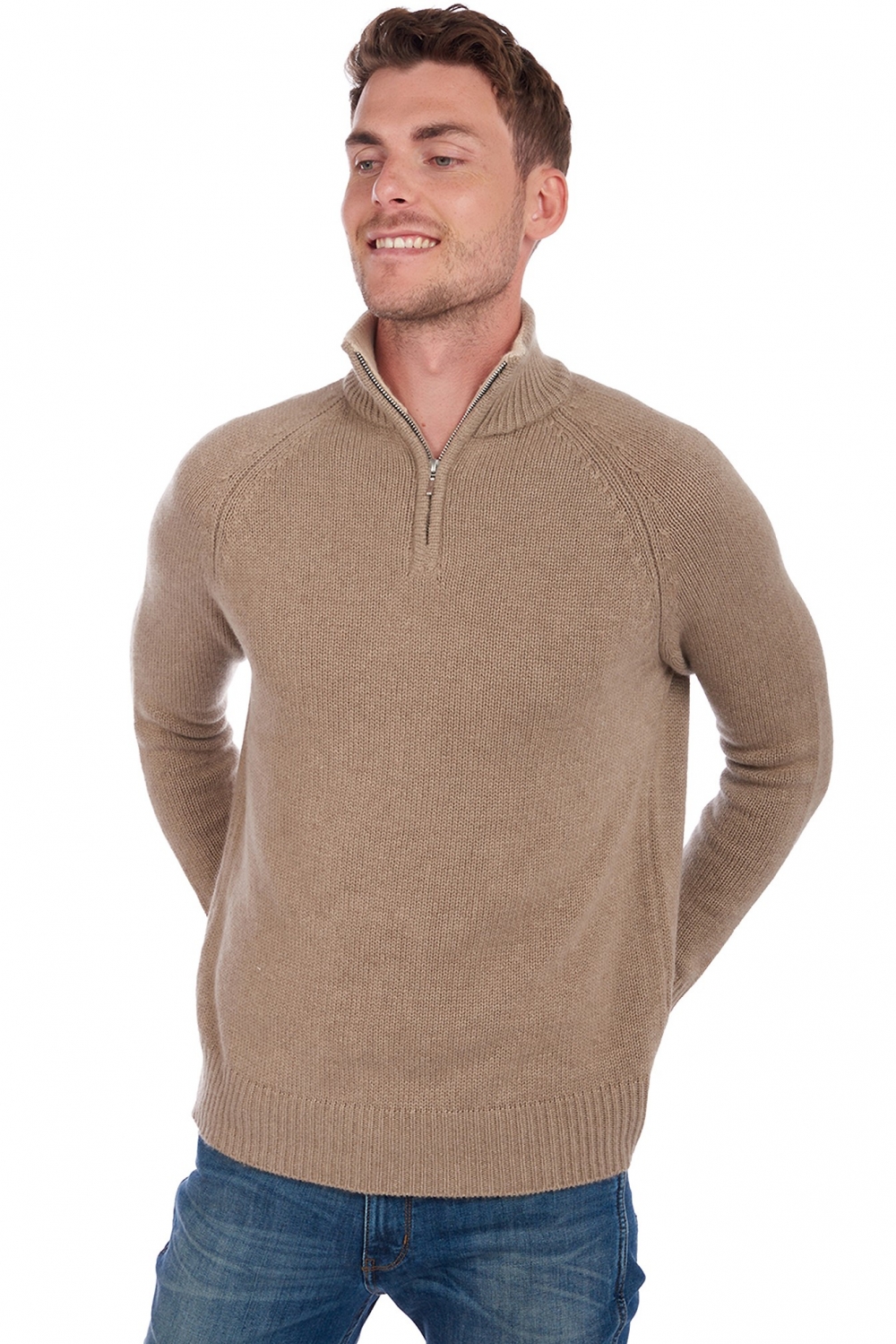 Cashmere kaschmir pullover herren polo angers natural brown natural beige 3xl