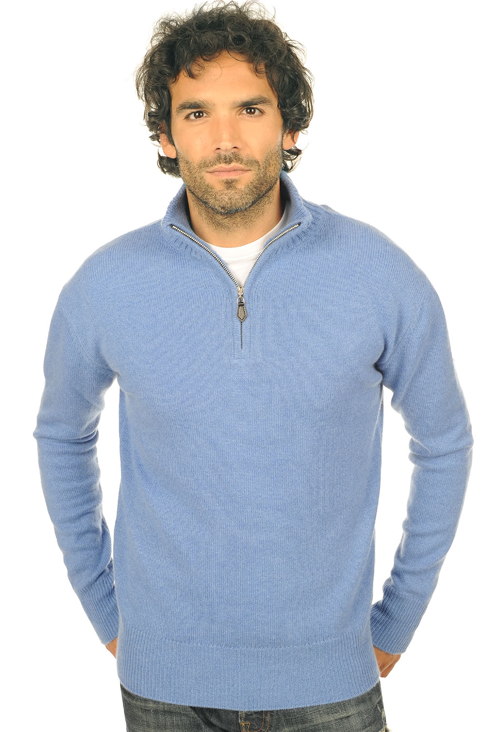 Cashmere kaschmir pullover herren polo donovan blau meliert 2xl