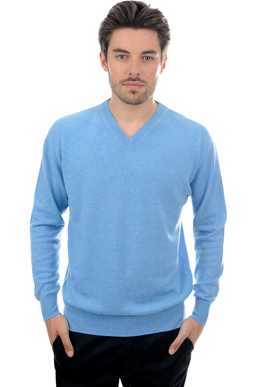 Cashmere kaschmir pullover herren v ausschnitt gaspard azurblau meliert 2xl