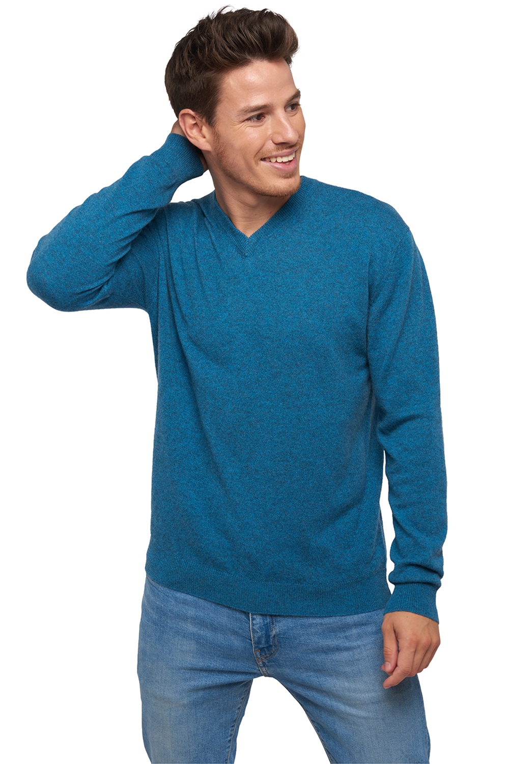 Cashmere kaschmir pullover herren v ausschnitt gaspard manor blue xs