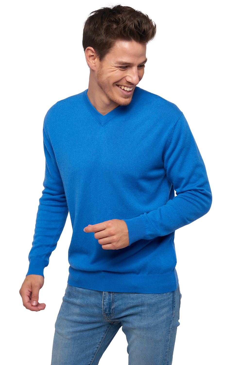 Cashmere kaschmir pullover herren v ausschnitt gaspard tetbury blue 2xl