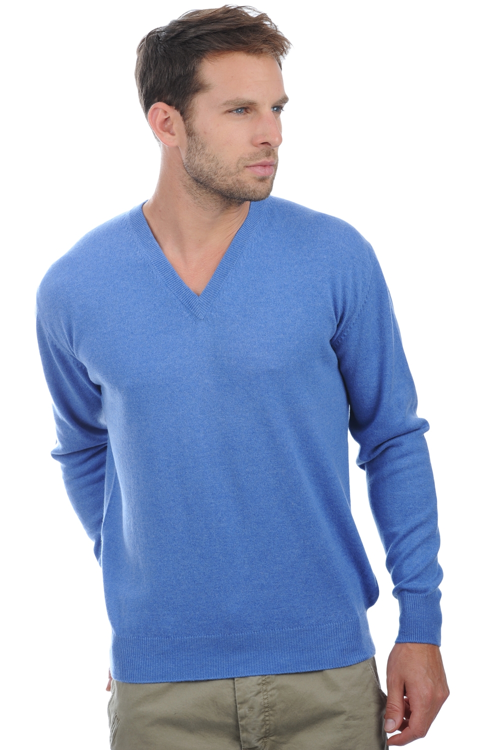 Cashmere kaschmir pullover herren v ausschnitt hippolyte blau meliert 2xl