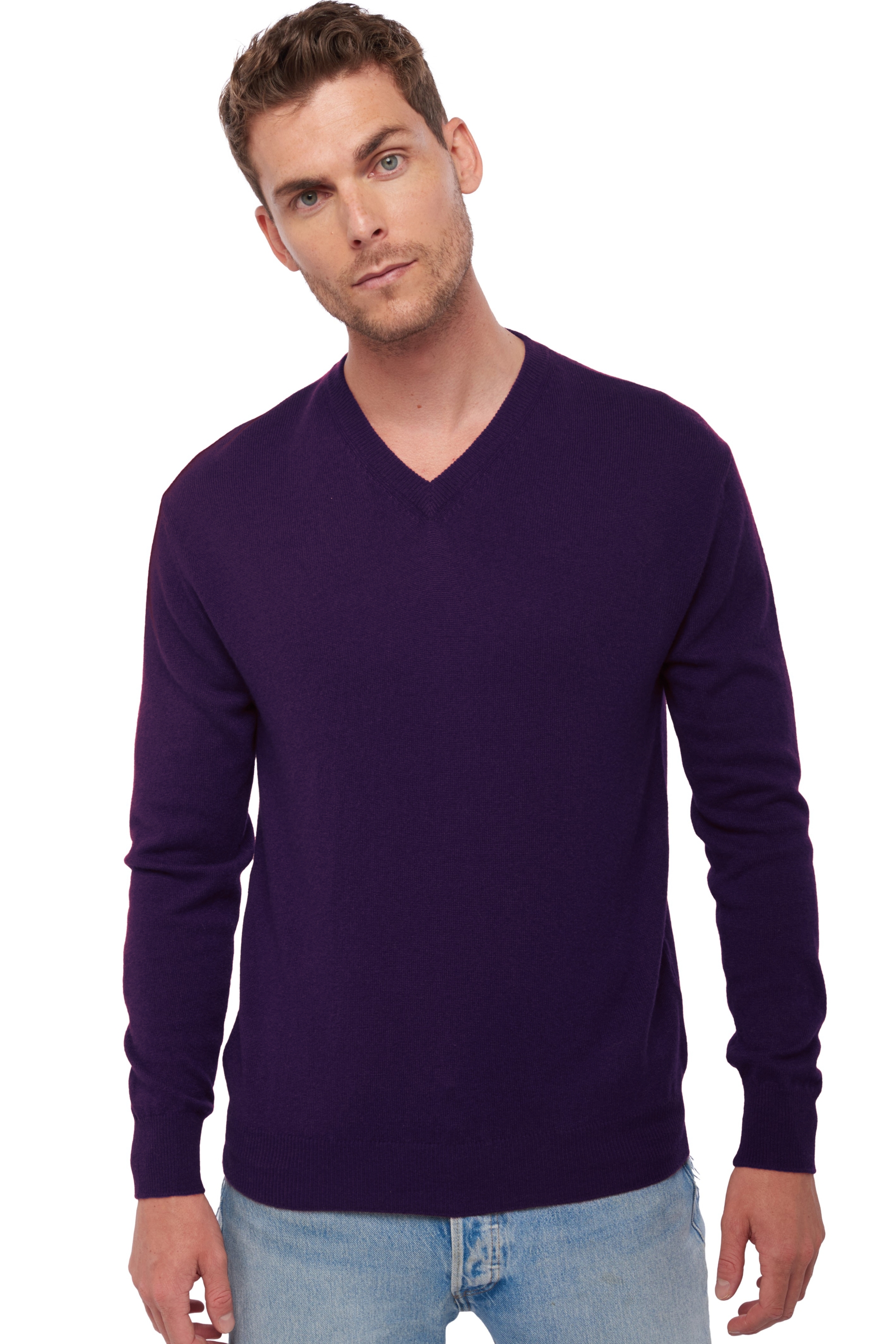 Cashmere kaschmir pullover herren v ausschnitt hippolyte deep purple m