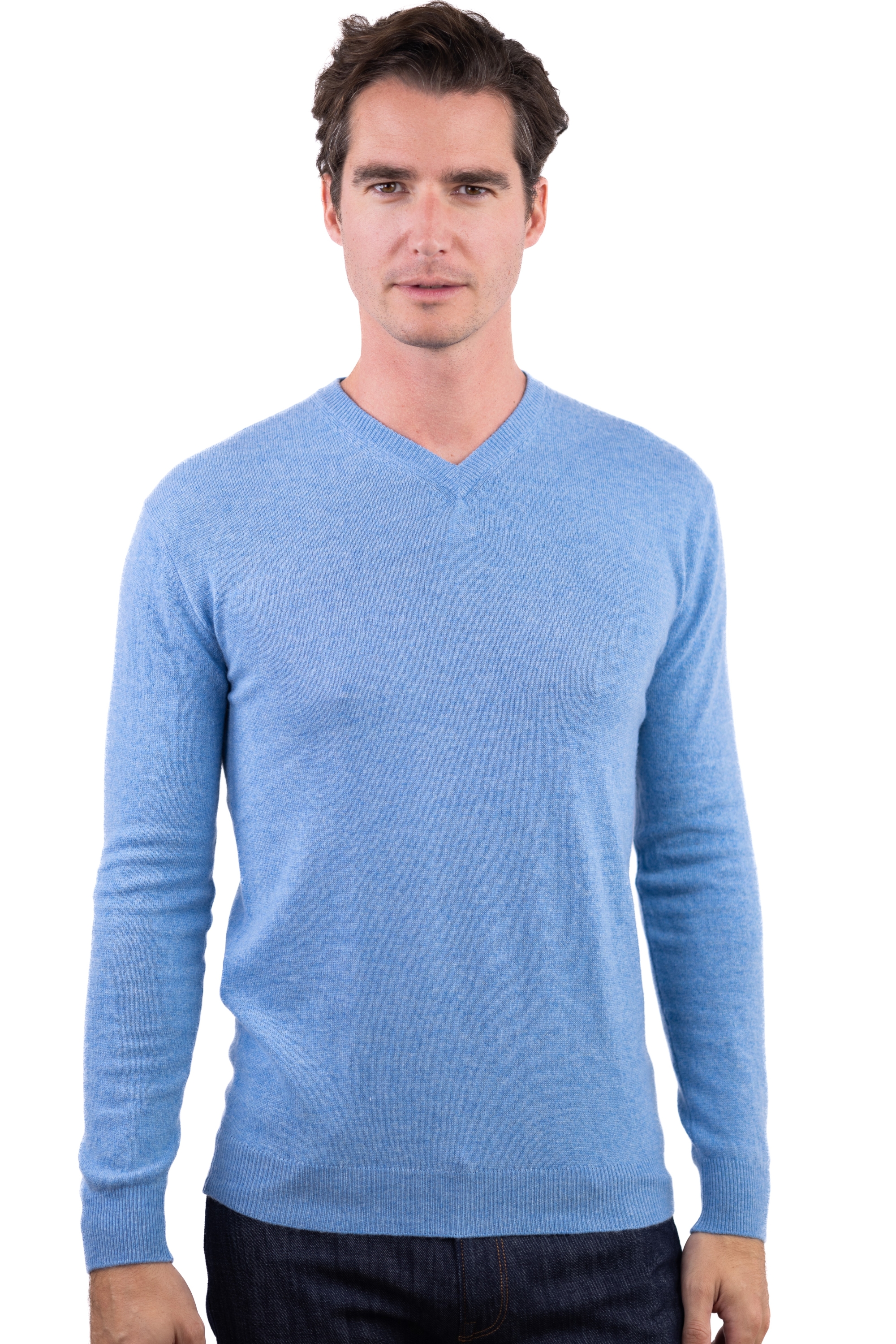Cashmere kaschmir pullover herren v ausschnitt maddox azurblau meliert xl