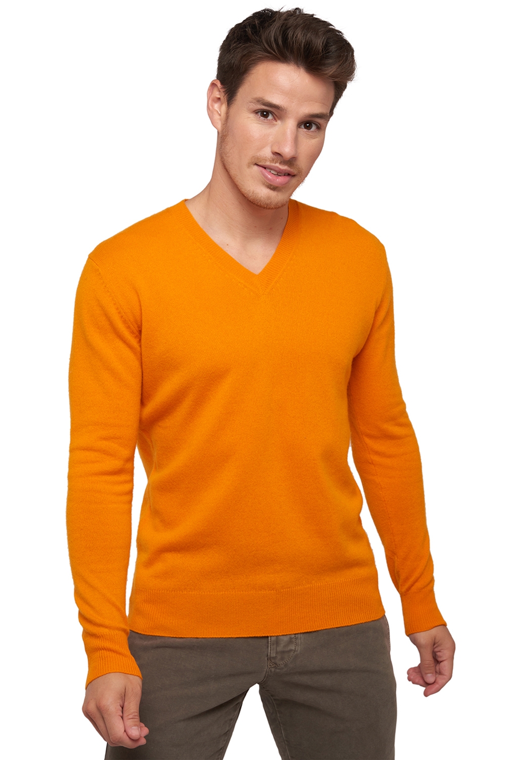 Cashmere kaschmir pullover herren v ausschnitt tor first orange s