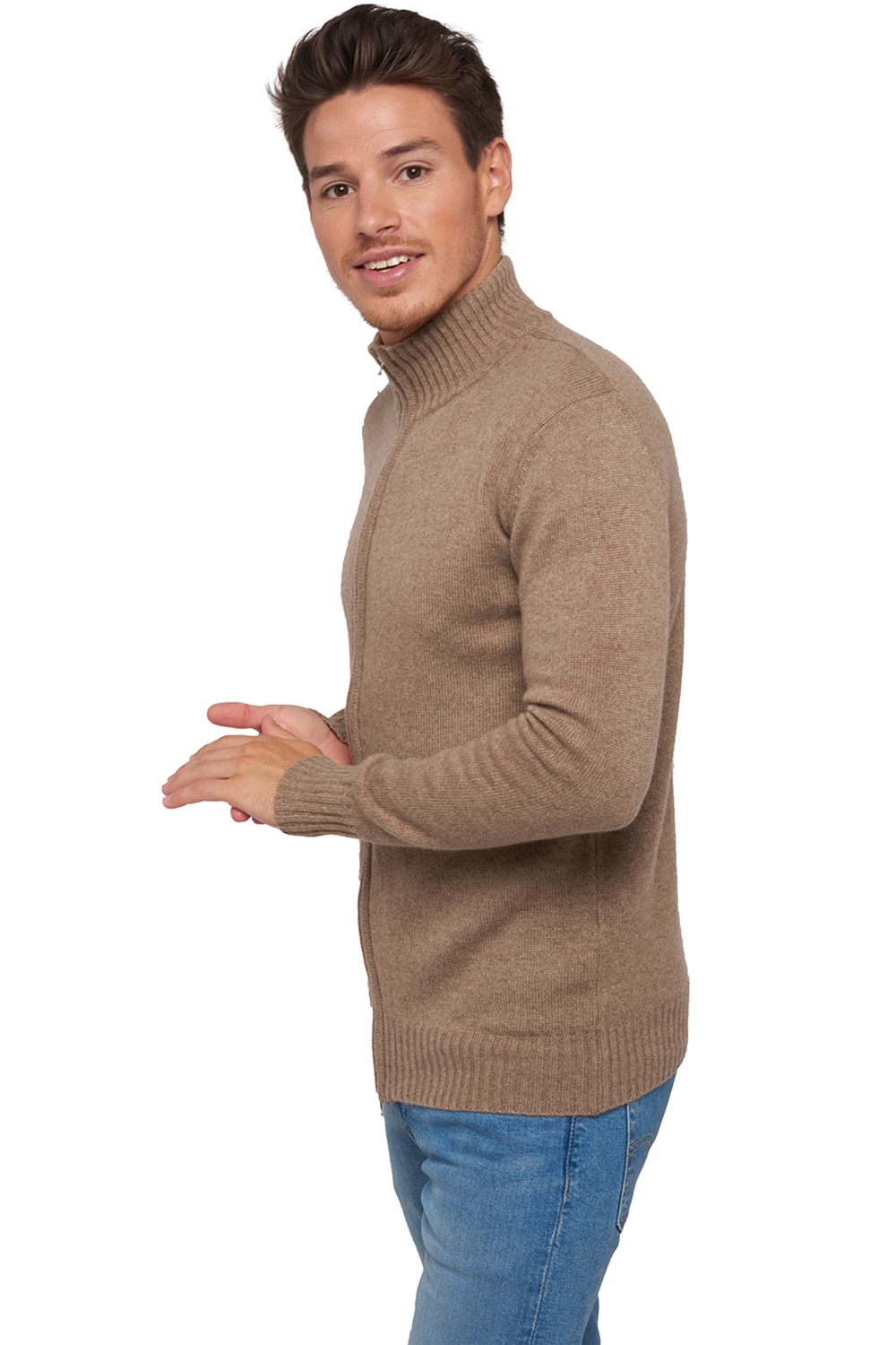 Cashmere kaschmir pullover herren zip kapuze maxime natural brown natural beige m
