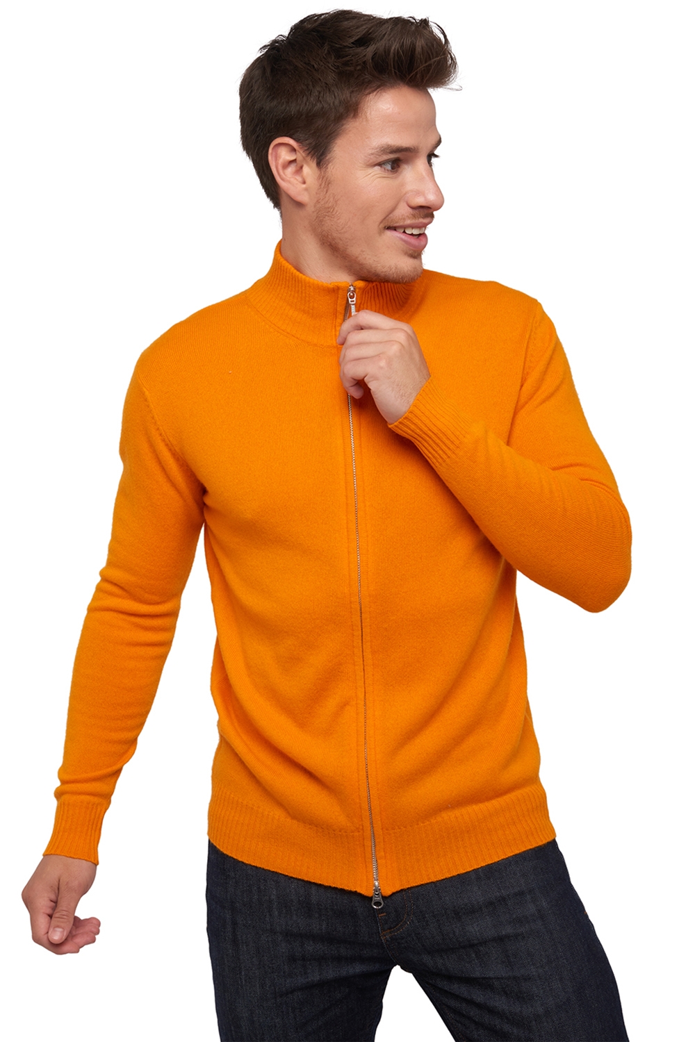 Cashmere kaschmir pullover herren zip kapuze thobias first orange l